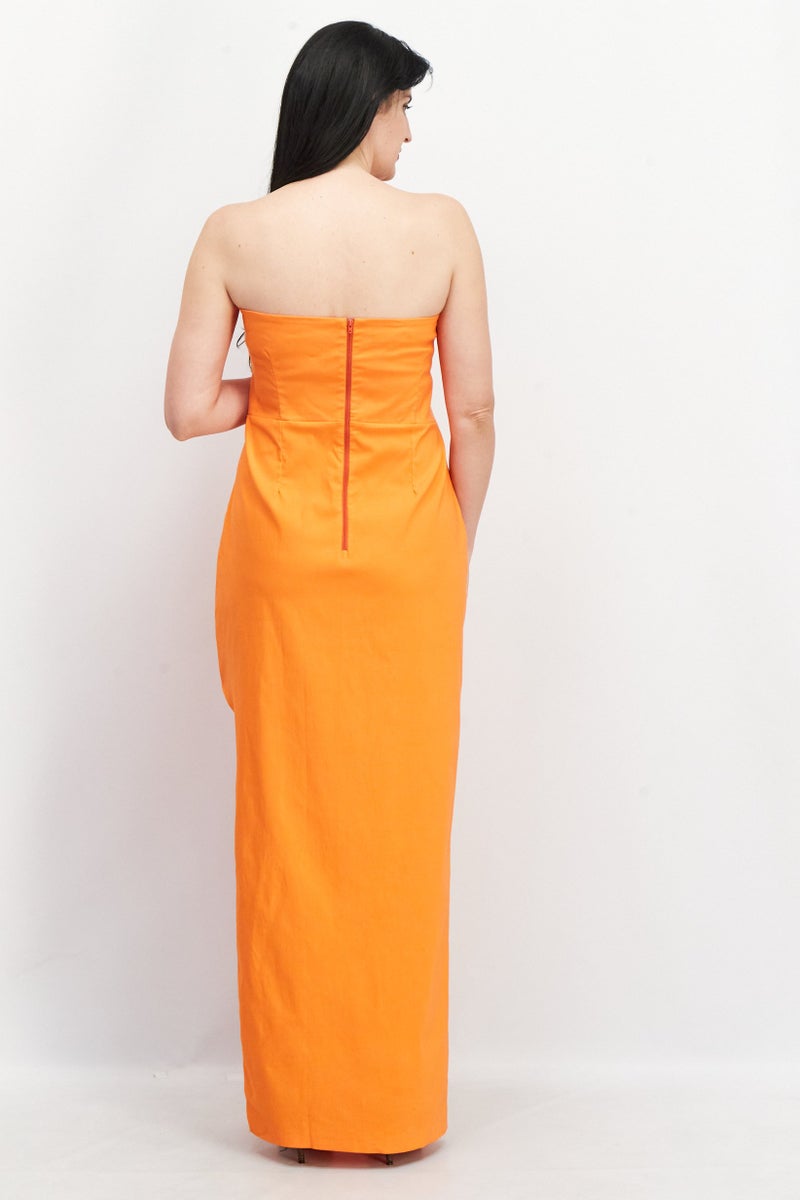 Vesper Women Plus Size Solid Maxi Party Dress, Orange - Image 3